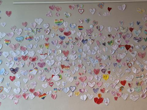 Hearts from Langholtsskóli students on Anti-Bullying Day 2025