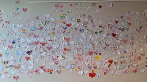 Hearts from Langholtsskóli students on Anti-Bullying Day 2025
